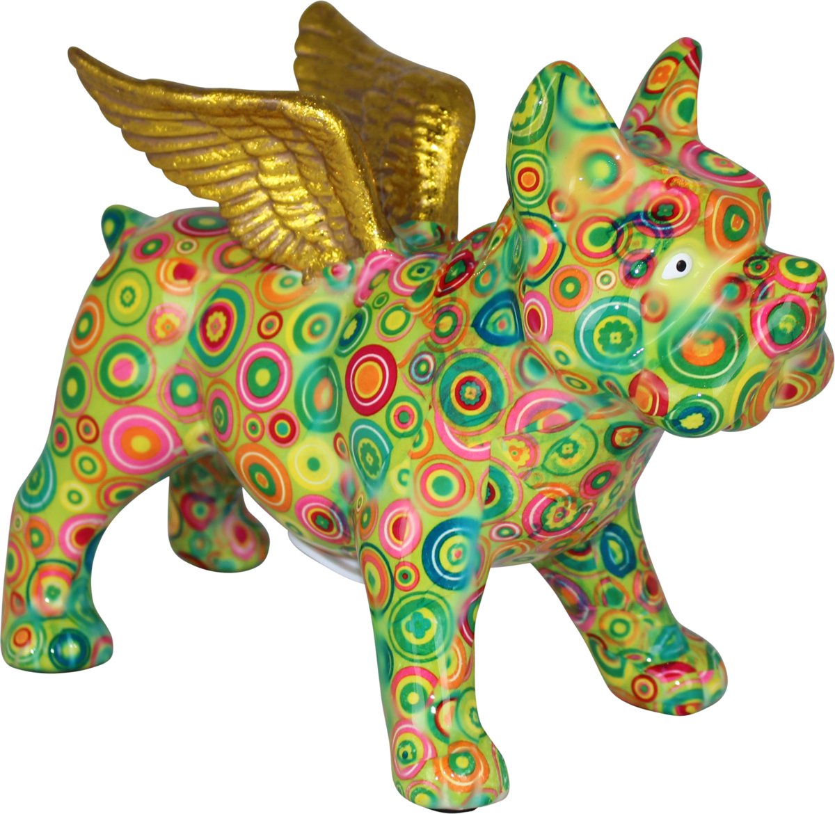 Franse Bulldog spaarpot Angels Jack | Hond - groen met gouden vleugels | Pomme pidou